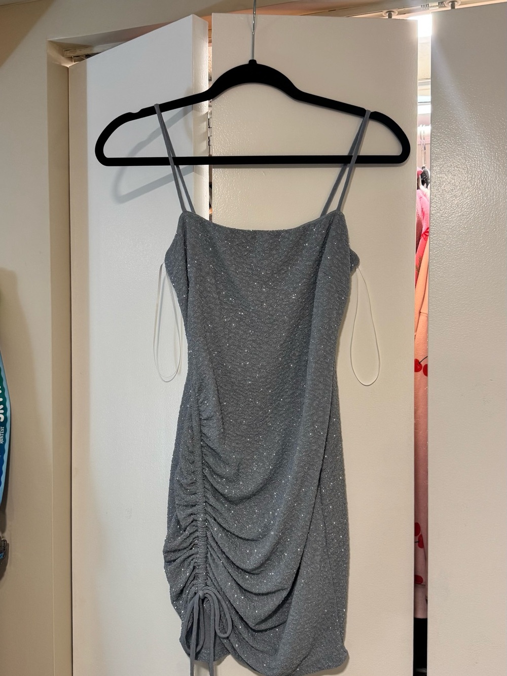 Windsor Silver Sparkle Ruched Mini Dress